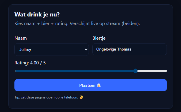 Bier rating tool voor livestream